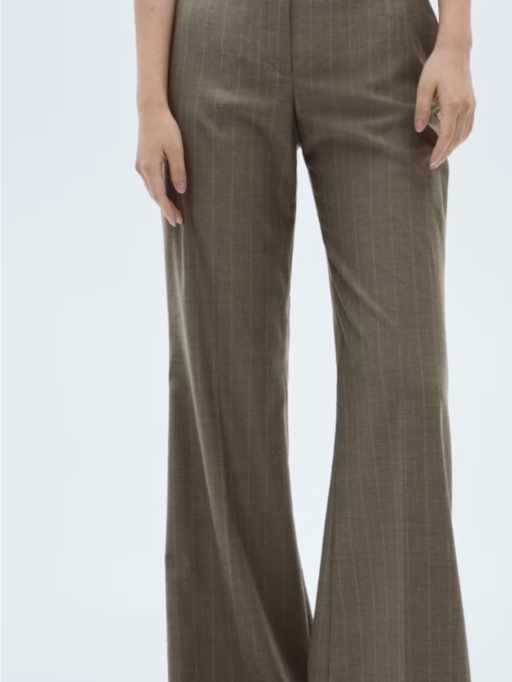 Mango Olive Pinstripe Wide-Leg Trousers